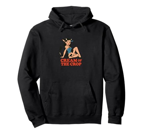 Cow Girl Pinup Retro-Rinder-Käsekuchen Cream of The Crop Pullover Hoodie Cow Girl Pinup Retro-Rinder-Käsekuchen Cream of The Crop Pullover Hoodie von Velvet Pasture Studio Cream