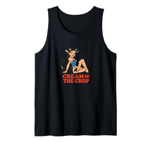 Cow Girl Pinup Retro-Rinder-Käsekuchen Cream of The Crop Tank Top von Velvet Pasture Studio Cream