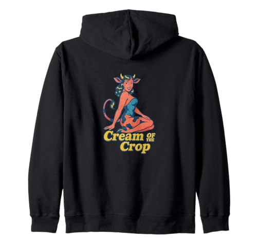 Cow Girl Pinup Retro-Rinder-Käsekuchen Cream of The Crop Kapuzenjacke Cow Girl Pinup Retro-Rinder-Käsekuchen Cream of The Crop Kapuzenjacke von Velvet Pasture Studio Creams