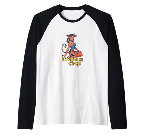 Cow Girl Pinup Retro-Rinder-Käsekuchen Cream of The Crop Raglan von Velvet Pasture Studio Creams