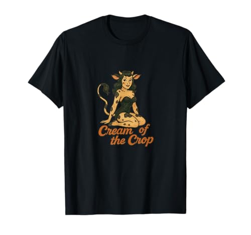 Cow Girl Pinup Retro-Rinder-Käsekuchen Cream of The Crop T-Shirt von Velvet Pasture Studio Fursona