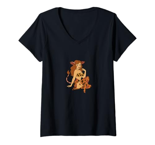 Damen Kuhmädchen Pinup Retro Bovine Cheesecake Art Furry Fantasy T-Shirt mit V-Ausschnitt Damen Kuhmädchen Pinup Retro Bovine Cheesecake Art Furry Fantasy T-Shirt mit V-Ausschnitt von Velvet Pasture Studio
