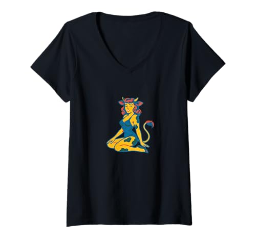 Damen Kuhmädchen Pinup Retro Bovine Cheesecake Art Furry Fantasy T-Shirt mit V-Ausschnitt Damen Kuhmädchen Pinup Retro Bovine Cheesecake Art Furry Fantasy T-Shirt mit V-Ausschnitt von Velvet Pasture Studios
