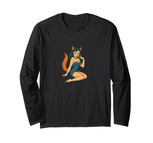 Retro Katze Mädchen Pinup Vintage Katze Burlesque Halloween Langarmshirt von Velvet Whisker Studio Girlz