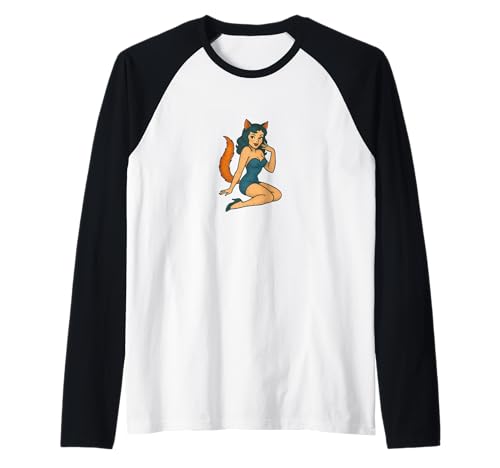 Retro Katze Mädchen Pinup Vintage Katze Burlesque Halloween Raglan von Velvet Whisker Studio Girlz