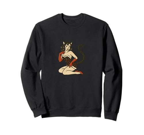 Retro Katze Mädchen Pinup Vintage Katze Burlesque Halloween Sweatshirt von Velvet Whisker Studio