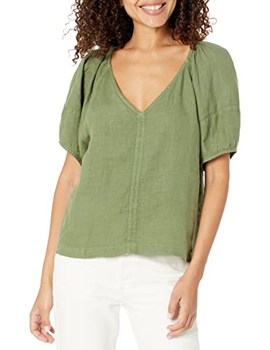 Velvet by Graham & Spencer Damen Callin Puffärmel Woven Linen Top, Basil, Groß von Velvet by Graham & Spencer