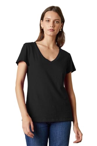 Velvet by Graham & Spencer Damen Lilith T-Shirt mit V-Ausschnitt aus Baumwolle Hemd, Schwarz, X-Groß von Velvet by Graham & Spencer