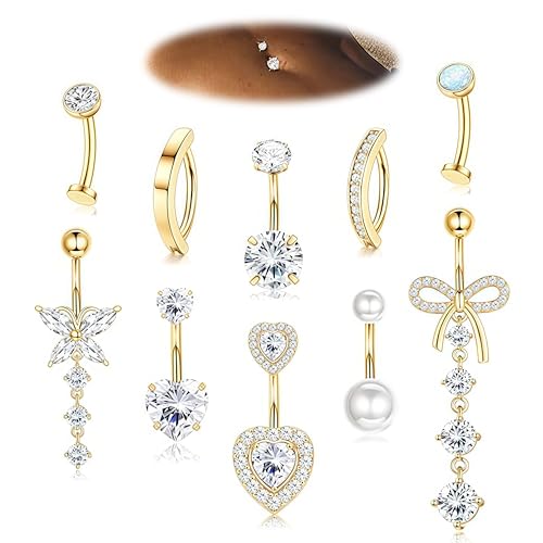 10 Pcs Gold Bauchnabel Piercing, Chirurgische Edelstahl Bauchringe FüR Frauen, Bauchnabel Ring Mit Zirkonia, Schwebendes Bauchnabel Piercing, Bauchnabelpiercing Gold 10 Pcs Gold Bauchnabel Piercing, Chirurgische Edelstahl Bauchringe FüR Frauen, Bauchnabel Ring Mit Zirkonia, Schwebendes Bauchnabel Piercing, Bauchnabelpiercing Gold von VelvetGlow