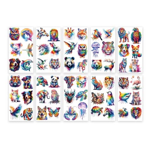 60 StüCk Aquarell Tier TemporäRe Tattoos, SüßE KöRperaufkleber FüR Kinder, Tattoos FüR Kinder, Perfekt FüR Partys Und Geschenke, Beinhaltet Arm- Und Schulterdesigns von VelvetGlow