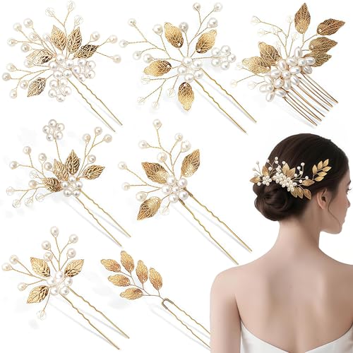VelvetGlow 7 Pcs Gold Braut Hochzeit Haarschmuck, Haarnadeln FüR Frauen Und Kristallperle Haarspangen, BlumenmäDchen Haarschmuck, Haarnadeln FüR Braut, Brautjungfern Und MäDchen VelvetGlow 7 Pcs Gold Braut Hochzeit Haarschmuck, Haarnadeln FüR Frauen Und Kristallperle Haarspangen, BlumenmäDchen Haarschmuck, Haarnadeln FüR Braut, Brautjungfern Und MäDchen von VelvetGlow