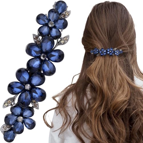VelvetGlow Strass Haarspangen, Braut Haarschmuck FüR Frauen, Funkelnde Kristall Haarnadeln, Ausgefallene Haarspangen FüR Hochzeit, Braut, Lange Haare (Blaue Blume, 1 StüCk) von VelvetGlow
