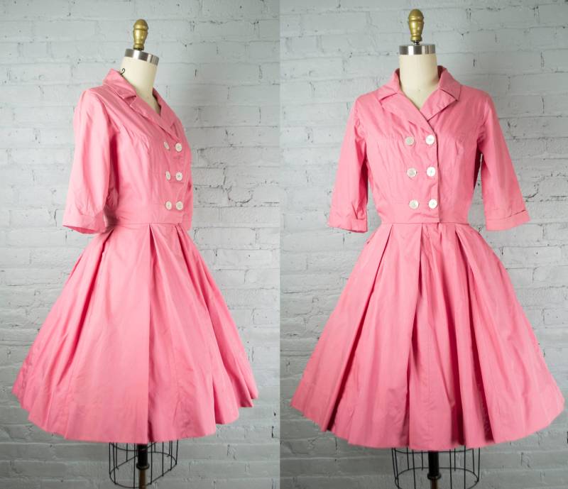 1950Er Jahre Holly Hoelscher Rosa Hemdblusenkleid. Vintage 50Er Calif Shirtkleid . Rockabilly Tellerrock Kleid. Klein von VelvetPinVintage
