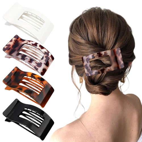 Velvoria 4 Stück Flache Haarspangen für Frauen und Mädchen, mattierte, flache Klauenklammern, starker Halt, große seitliche Haarklammer, französische Haarklammer, Schildpatt von Velvoria
