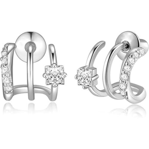 Velvoria 925 versilberte Kupfer-Ohrstecker mit dreifacher Huggie-Illusion Doppelte Huggie-Creolen für ein Loch Silberne Creolen für Damen Tropfenohrringe Velvoria 925 versilberte Kupfer-Ohrstecker mit dreifacher Huggie-Illusion Doppelte Huggie-Creolen für ein Loch Silberne Creolen für Damen Tropfenohrringe von Velvoria