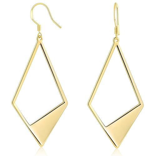 Velvoria Goldene Ohrhänger für Damen 14 Karat vergoldet Rauten-Tropfenohrringe hypoallergen silberne hypoallergene Ohrringe dicke Huggie-Creolen als Schmuckgeschenk von Velvoria