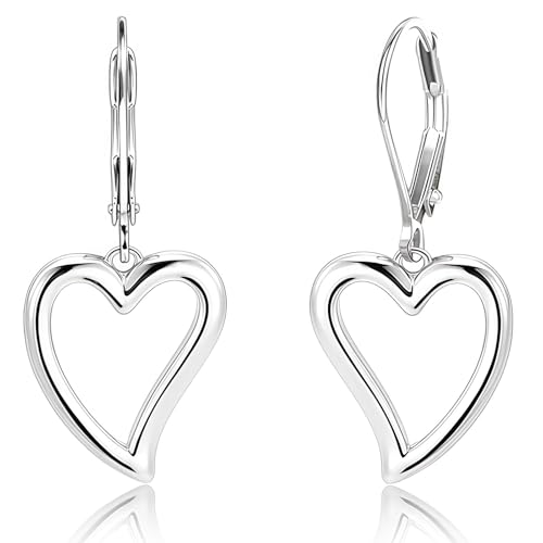 Velvoria Herz-Ohrringe aus Sterlingsilber für Damen, 925er-Silber, plattiert, durchbrochene Liebesherz-Ohrhänger, hypoallergen, Leverback-Huggie-Creolen Velvoria Herz-Ohrringe aus Sterlingsilber für Damen, 925er-Silber, plattiert, durchbrochene Liebesherz-Ohrhänger, hypoallergen, Leverback-Huggie-Creolen von Velvoria