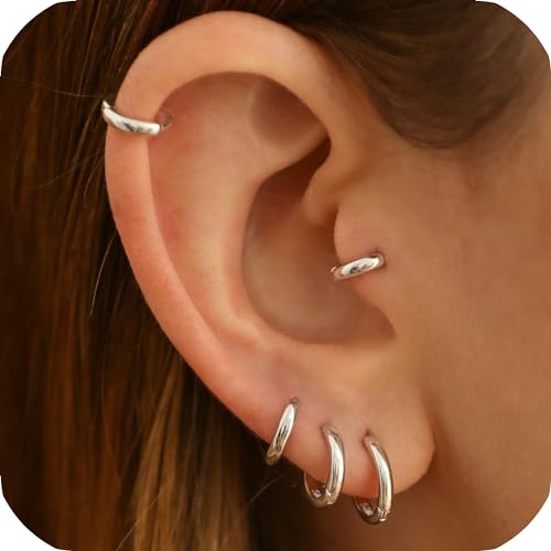 Velvoria Kleine Creolen aus 925er Sterlingsilber für Damen und Herren, weißvergoldete Scharnier-Creolen für Knorpel, Helix, Tragus, Sung, Ohrläppchen (1 Paar – 5 mm) von Velvoria