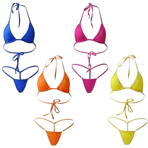 VemeFufu Bikini für Damen, brasilianisches Meer, Badeanzug, zweiteilig, sexy Bikini-Set, brasilianischer String, Bademode, 4 Sets (Blau + Rot Rosa + Gelb + Orange), onesize von VemeFufu