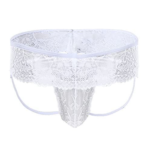 VemeFufu Spitze Jockstrap Herren Unterwäsche Tanga G-String Shorts Boxer Gay Sissy Tasche Girly Höschen für Männer, Weiß (1er Pack), One Size von VemeFufu