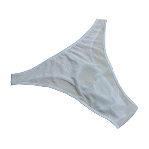 VemeFufu String Slip für Herren, sexy, heiß, erotisch, Öffnung vorne, Briefs, Herren, Mankini, Unterhose, Dreieck, Höschen, offen, Gaze, Loch, Unterwäsche, Unterwäsche, B.Weiß, One size von VemeFufu