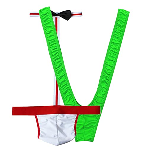 VemeFufu Tanga Mankini für Männer, Weihnachten, Rentier, Geschenk, Weihnachtsmann, Badeanzug, Dessous für Männer, Halloween, Weihnachten, Geschenk, Geheimnis, Geburtstag, Kostüm, A Green+ C Red, One von VemeFufu