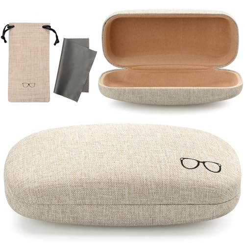 Vemiss Hartschalen-Brillenetui aus Leinenstoff, großes Sonnenbrillenetui, (L, Khaki), 16x7.4x5.6 cm/6.3x2.9x2.2 inches von Vemiss