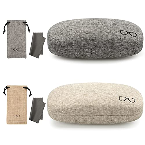 Vemiss Hartschalen-Brillenetui, Leinenstoff, Schutz für Sonnenbrillen, großes Brillenetui, L, Z (grau + khaki), 16x7.4x5.6 cm/6.3x2.9x2.2 inches von Vemiss