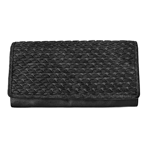 VEN TOMY Damen Geldbörse gewaschenes Leder Schwarz Büffelleder Portemonnaie Doppelreißverschluss Used Look Vintage Geldbeutel von Ven Tomy