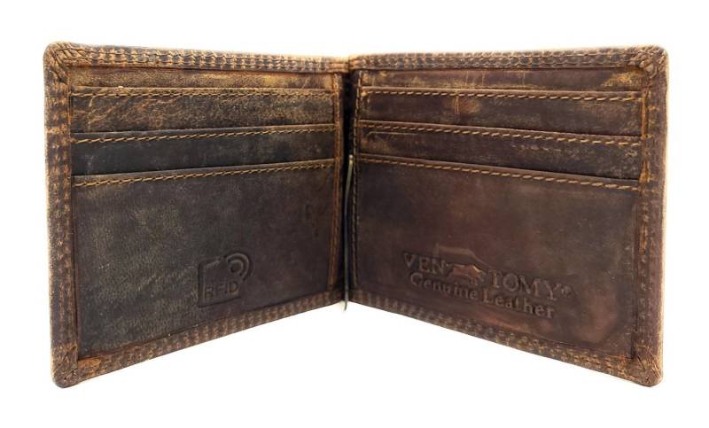 Ven Tomy Geldbörse echt Leder Dollarclip, Geldklammer mit Kartenfächern und Münzfach von Ven Tomy