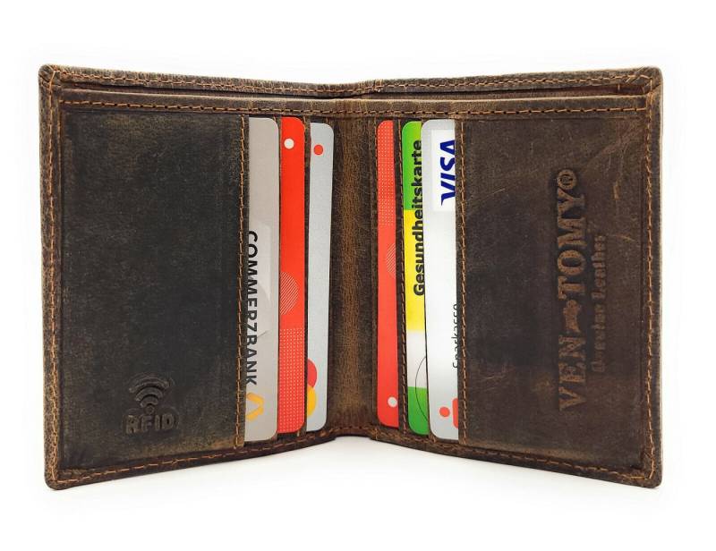 Ven Tomy Mini Geldbörse kleines echt Leder Portemonnaie, rustikal & robust, Büffelleder, mit RFID Schutz von Ven Tomy