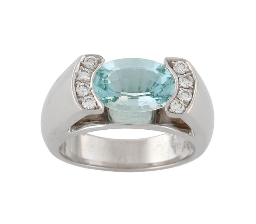 Aquamarin Und Diamanten Ring, Natürlicher Aquamarin, 18K Goldring, 14K Weißgold, Ring Für Frauen, Mädchen von VenaAmorisLtd
