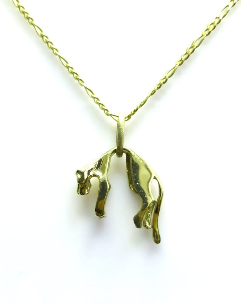 Panther Anhänger, Chai 14K Gelbgold Anhänger Katze Form, Tierliebhaber Handgemacht, Geschenk Für Ihn, Sie von VenaAmorisLtd