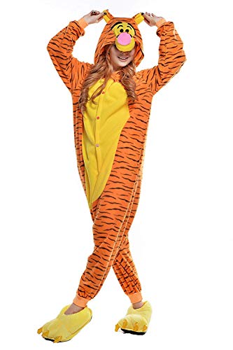 Venaster Cosplay Pyjamas Erwachsene Unisex Animal Cosplay Overall Pajamas Anime Schlafanzug Jumpsuits Spielanzug Kostüme (Large, Tigger) von Venaster