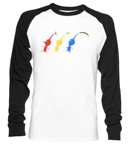 3 Pikmin Running Unisex Baseball T-Shirt Langarm Herren Damen Weiß Schwarz von Vendax