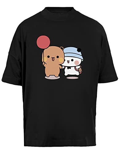 Bär Und Panda Bubu Dudu Ballon Unisex Baggy T-Shirt Kurze Ärmel Herren Schwarz Short Sleeves Black von Vendax