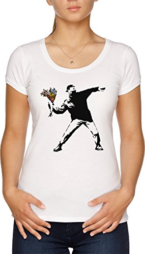 Banksy - Rage, Blume Werfer Damen T-Shirt Weiß von Vendax