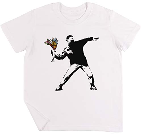 Banksy - Rage, Blume Werfer Kinder Jungen Mädchen Unisex T-Shirt Weiß von Vendax
