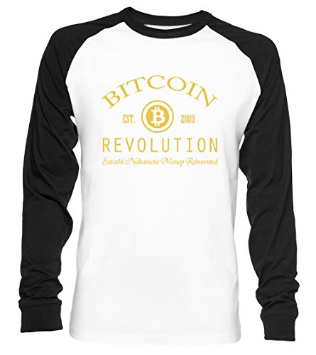 Bitcoin Revolution Unisex Baseball T-Shirt Langarm Herren Damen Weiß Schwarz von Vendax