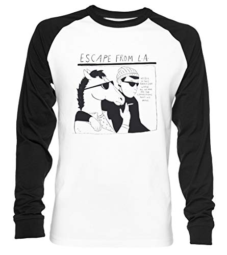 BoJack Youth - Escape from L.A. - BoJack Horseman Unisex Baseball T-Shirt Langarm Herren Damen Weiß Schwarz von Vendax