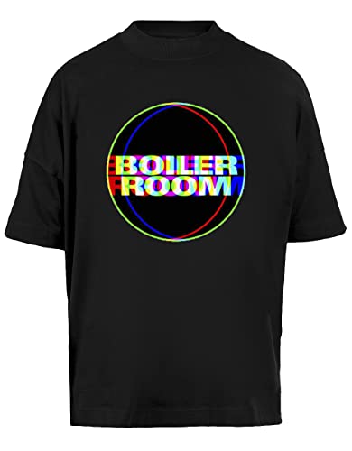 Boiler Room Color Glitch Unisex Baggy T-Shirt Kurze Ärmel Herren Schwarz Short Sleeves Black von Vendax