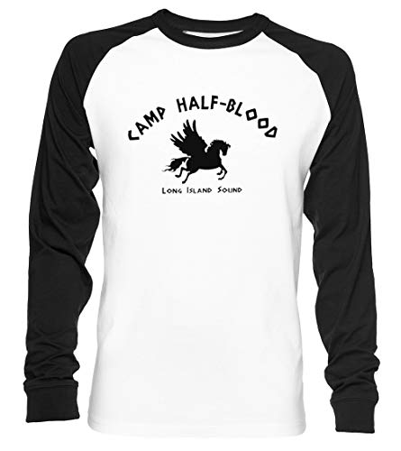 Camp Half-Blood Unisex Baseball T-Shirt Langarm Herren Damen Weiß Schwarz von Vendax