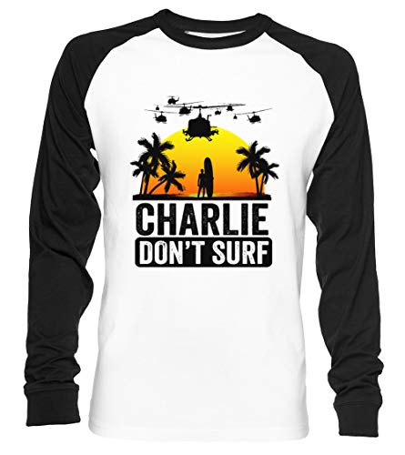 Charlie Dont SURF - Charlie Dont Surf Unisex Baseball T-Shirt Langarm Herren Damen Weiß Schwarz von Vendax