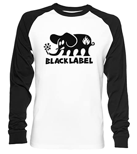 Copy of Black Label Elephant Skateboards Unisex Baseball T-Shirt Langarm Herren Damen Weiß Schwarz von Vendax