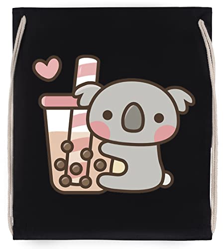 Cute Koala Bear And Bubble Tea Schwarz Turnbeutel mit Kordelzug Black Drawstring Gym Bag von Vendax