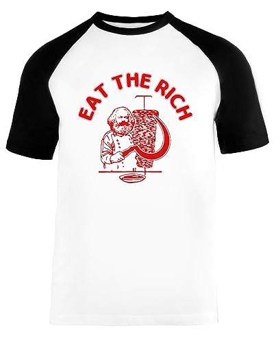 Eat The Rich - Hasan Piker Unisex Baseball T-Shirt Kurze Ärmel Herren Damen Weiß Schwarz von Vendax