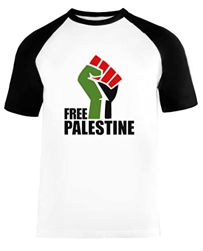 Free Palestine Fist Flag Unisex Baseball T-Shirt Kurze Ärmel Herren Damen Weiß Schwarz von Vendax