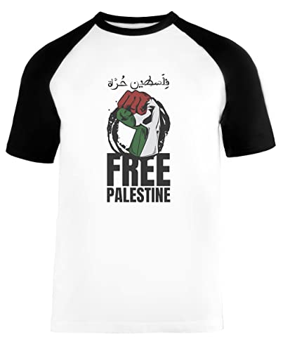 Free Palestine Fist and Letters Unisex Baseball T-Shirt Kurze Ärmel Herren Damen Weiß Schwarz von Vendax