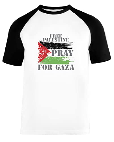 Free Palestine Pray for Gaza Unisex Baseball T-Shirt Kurze Ärmel Herren Damen Weiß Schwarz von Vendax
