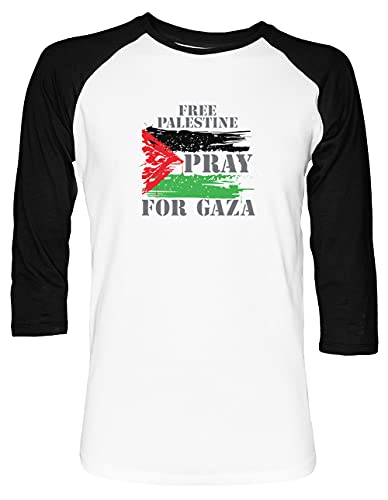 Free Palestine Pray for Gaza Unisex Baseball T-Shirt Langarm Herren Damen Weiß Schwarz von Vendax